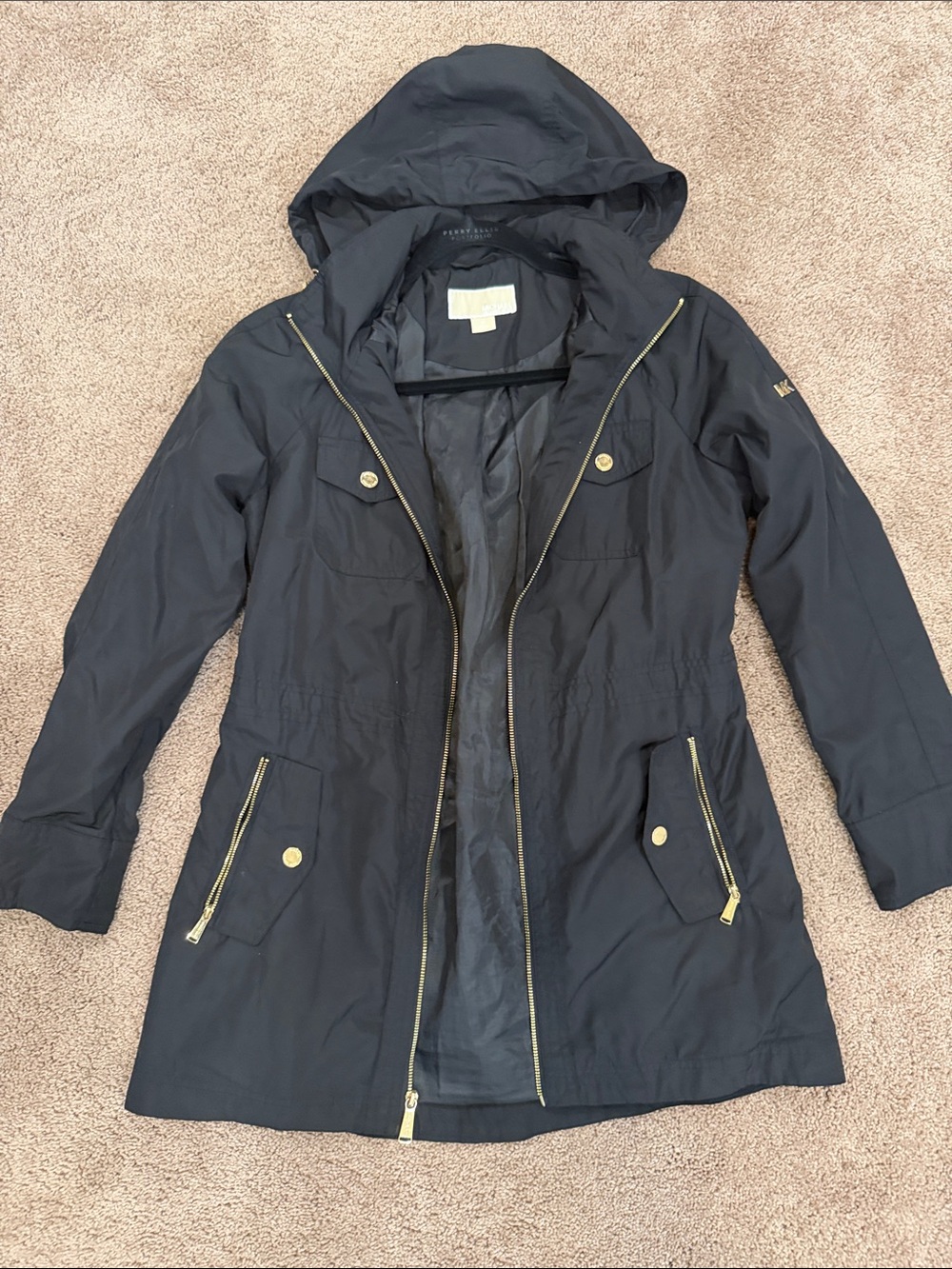 MICHAEL Michael Kors Black Trench Coat with Gold Hardware